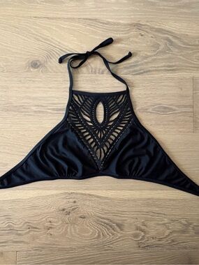 Express Medium Black Crochet Halter Bikini Top